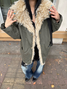 IN.CHOOSE U 2025冬季新款毛茸茸拼接领夹棉派克服保暖棉服外套女