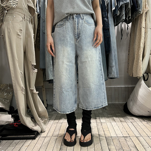 PLNH2025秋冬新款韩版时尚设计感高腰宽松显瘦百搭阔腿八分牛仔裤