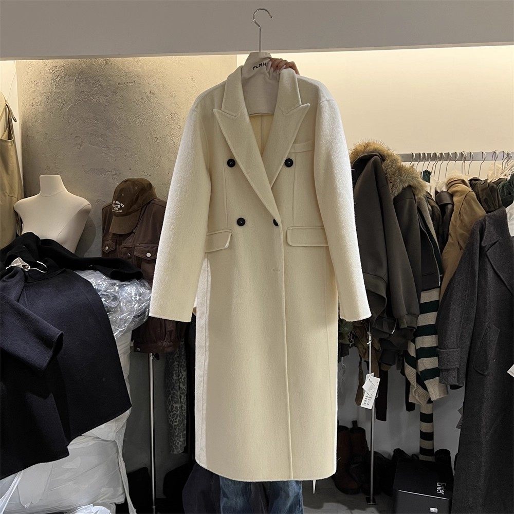 PLNH2025冬季新款韩版时尚设计感宽松显瘦长款双面羊绒大衣外套女