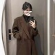 韩版 呢子外套 加厚过膝中长款 西装 领咖色高级感毛呢大衣女秋冬新款