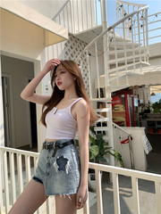 Real shooting and real price spring wash old holes irregular A-line thin denim skirt