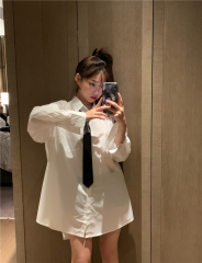 Real shot real price Korean minority design tie loose Long Sleeve Shirt