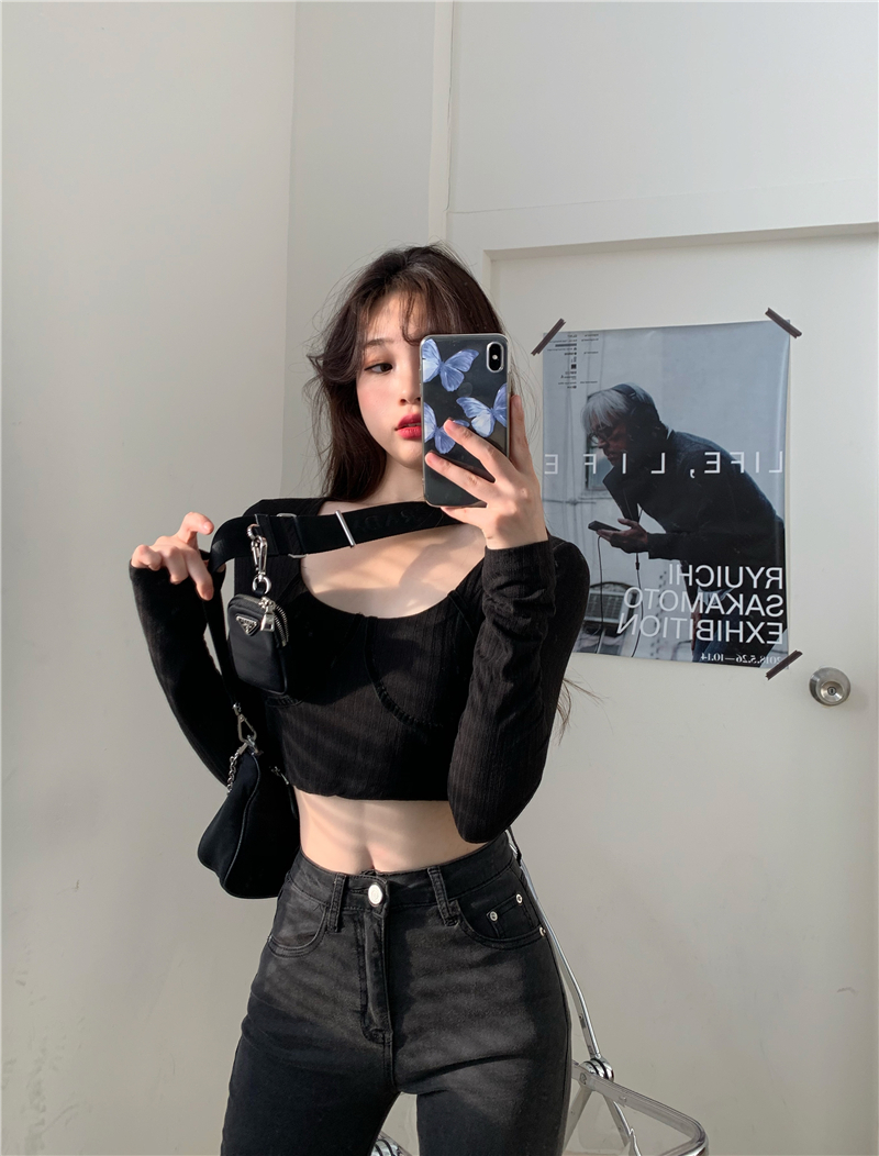 Real Price vintage temperament comfortable navel top T-shirt