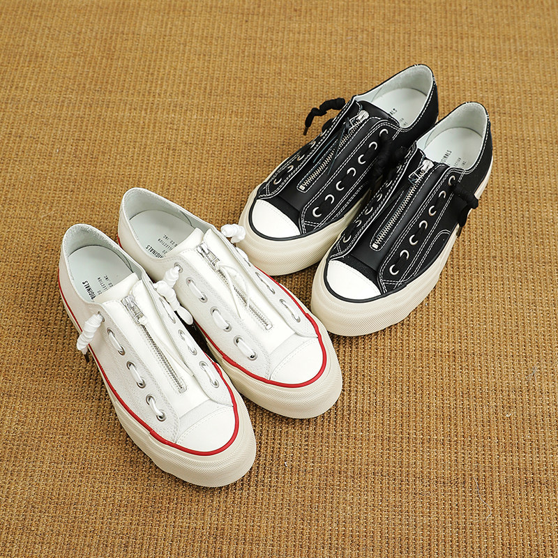 可拆真皮拼接拉链帆布鞋男