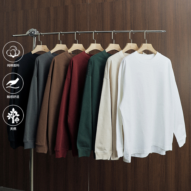 300g休闲重磅纯棉t恤长袖打底衫