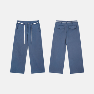 裤 宽松直筒工装 baggy 复古vintage手工磨破蓝色法工裤 Unblank