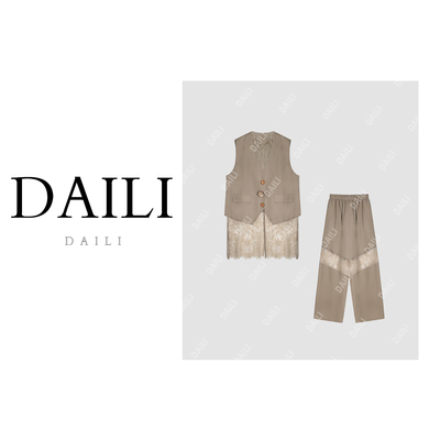 黛利时尚百搭休闲蕾丝拼接套装女DL250605989