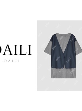 黛利新款时尚假两件宽松百搭休闲T恤女DL2506085