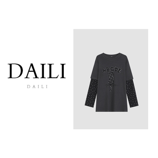 【呼呼专享】黛利新款时尚字母拼接潮流休闲T恤打底衫女DL2511020