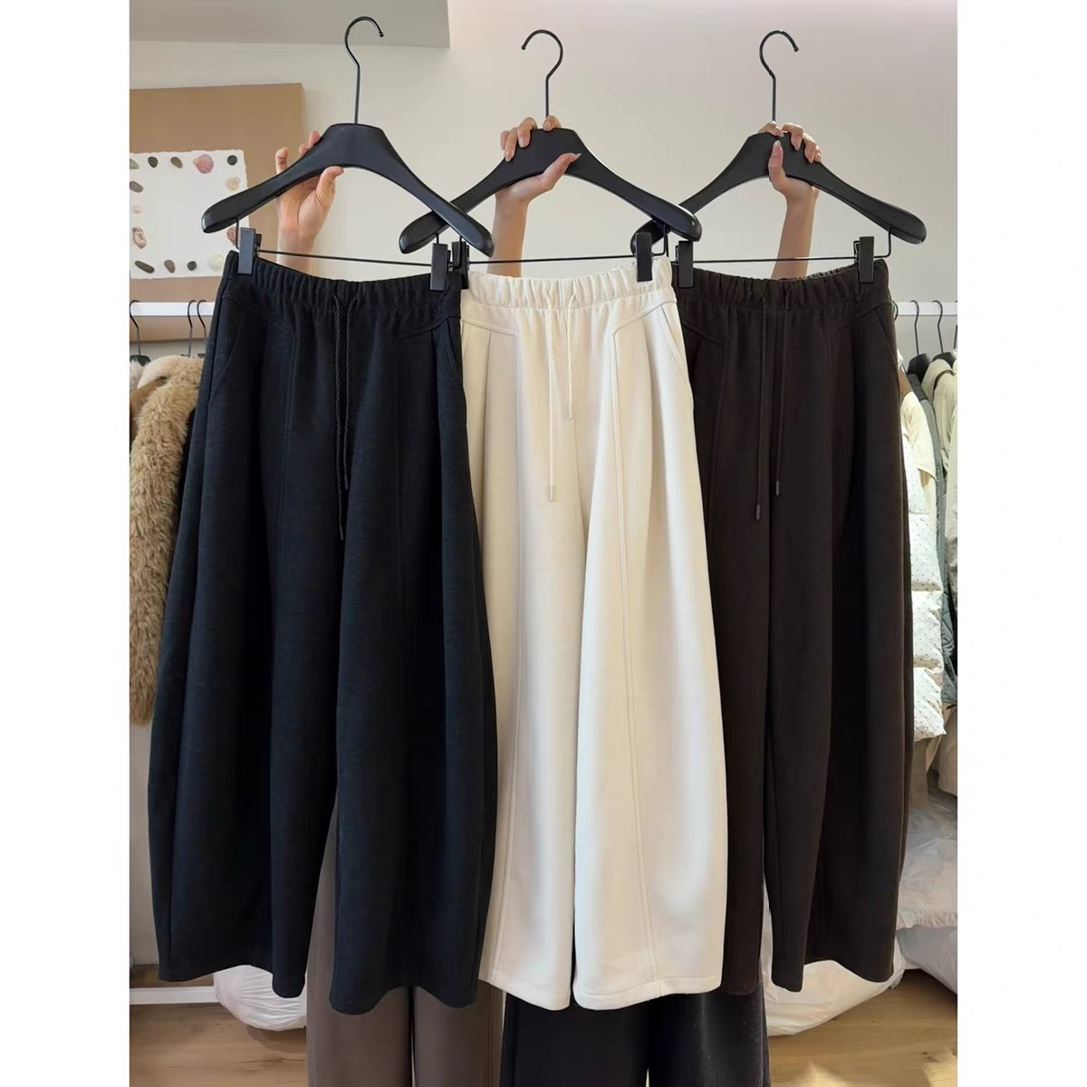 韩代2025秋冬新款松紧腰抽绳弯刀裤宽松百搭显瘦时尚休闲裤女ego