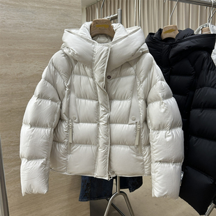 欧洲站欧货连帽短款羽绒服女2025冬季新款加厚保暖90白鹅绒外套