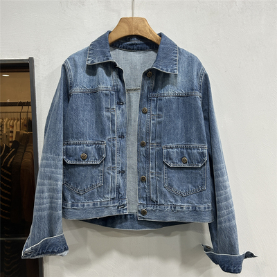 欧洲站欧货翻领牛仔外套女短款多口袋百搭显瘦休闲夹克上衣百搭