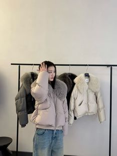 2025冬季新款韩版复古时尚显瘦大毛领鸭绒外套短款保暖羽绒服女
