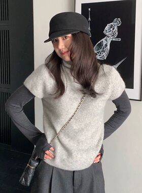 韩代ego2026秋冬季温柔软糯短袖针织毛衣女两件套羊毛衫显气质