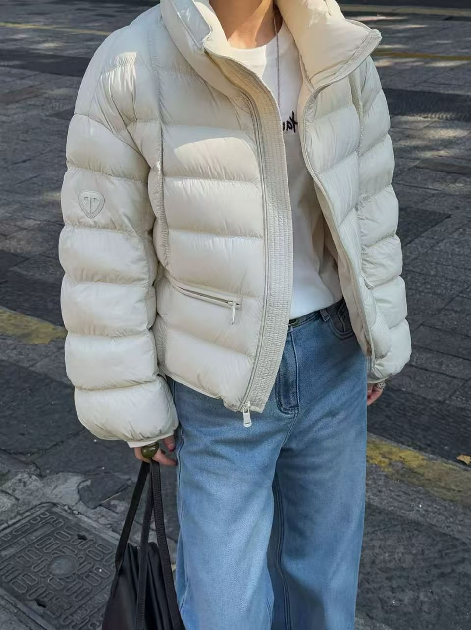 欧洲站欧货蓬松面包服女短款立领拉链90白鹅绒羽绒服冬季保暖外套