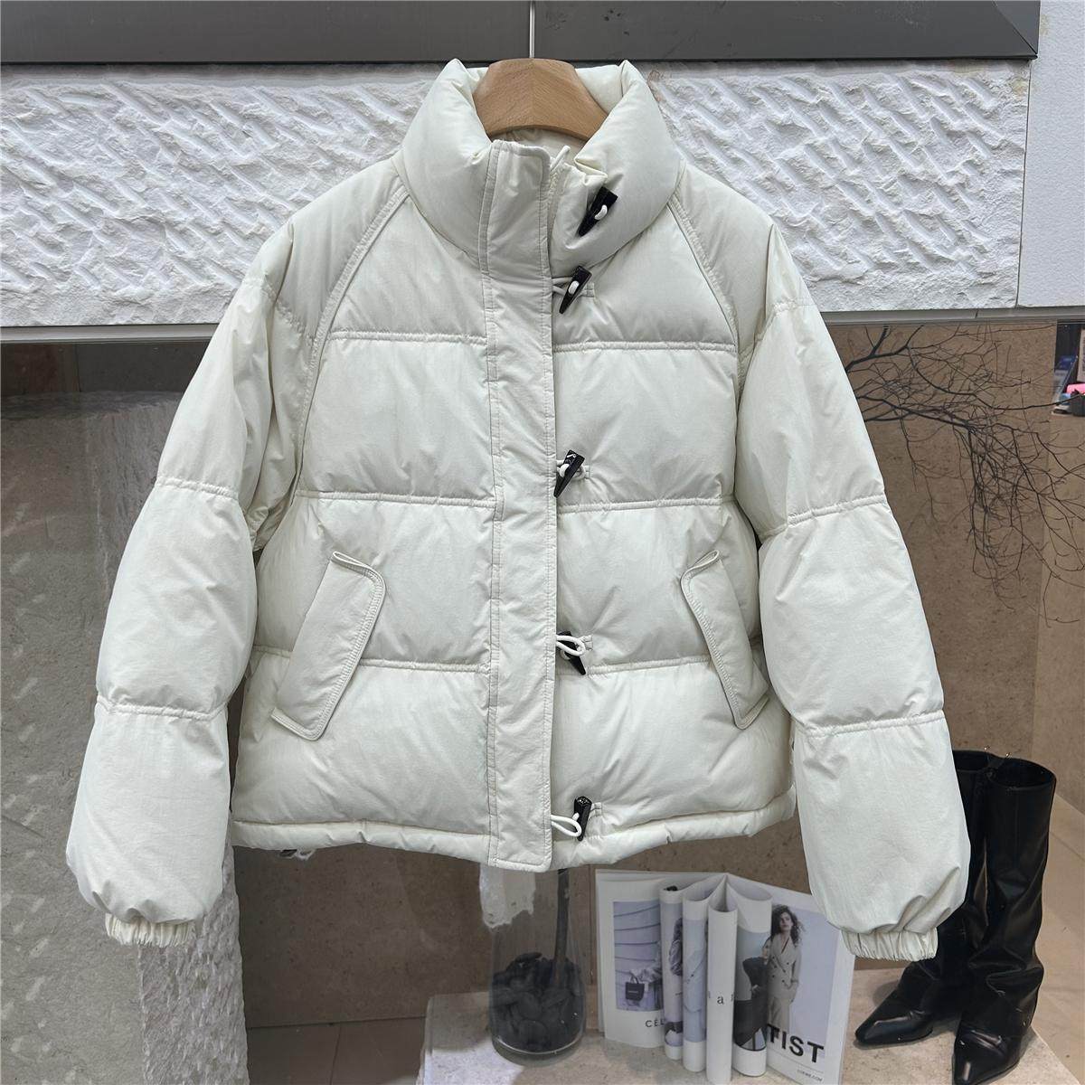 韩版2025冬装新款百搭立领牛角扣90白鸭绒外套宽松休闲羽绒服8868,女装/女士精品,羽绒服,淘宝优惠券,粉丝福利购,淘宝优惠卷