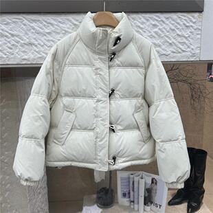 韩版2025冬装新款百搭立领牛角扣90白鸭绒外套宽松休闲羽绒服8868