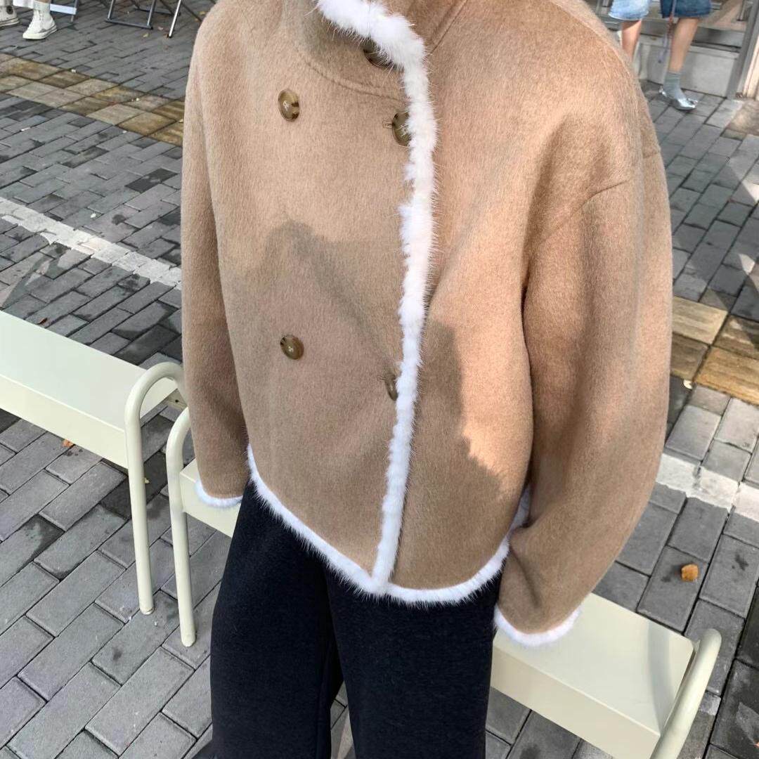 高端水貂毛双面羊绒大衣小香风