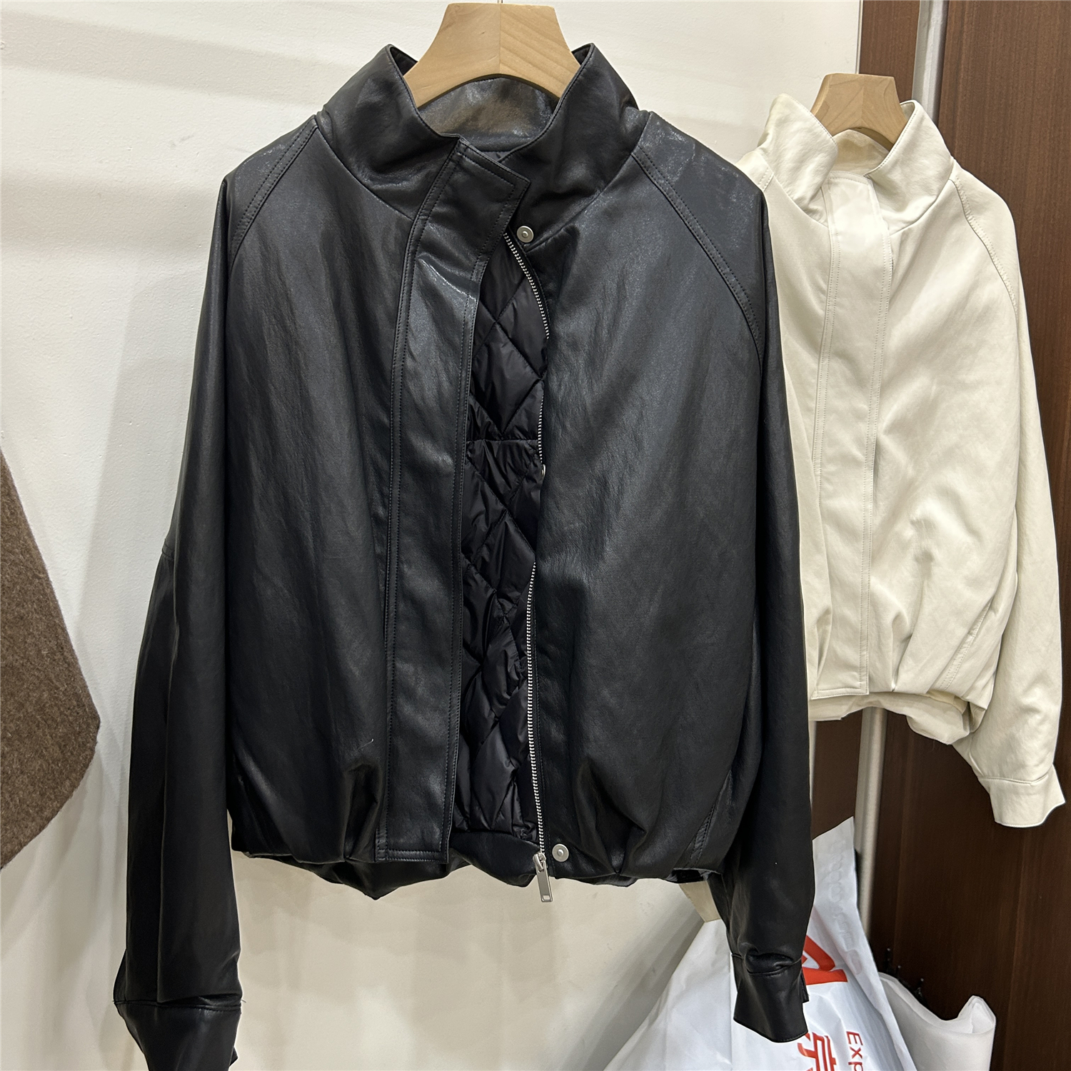 欧洲站欧货2025新款立领PU皮衣鹅绒羽绒服宽松百搭显瘦长袖外套女