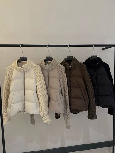 2025冬季新款女装立领时尚针织拼接白鸭绒羽绒服保暖外套女