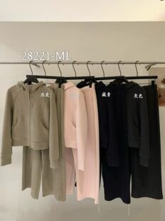 欧货2026冬装新连帽拉链卫衣外套女加绒加厚直筒裤休闲套装28221