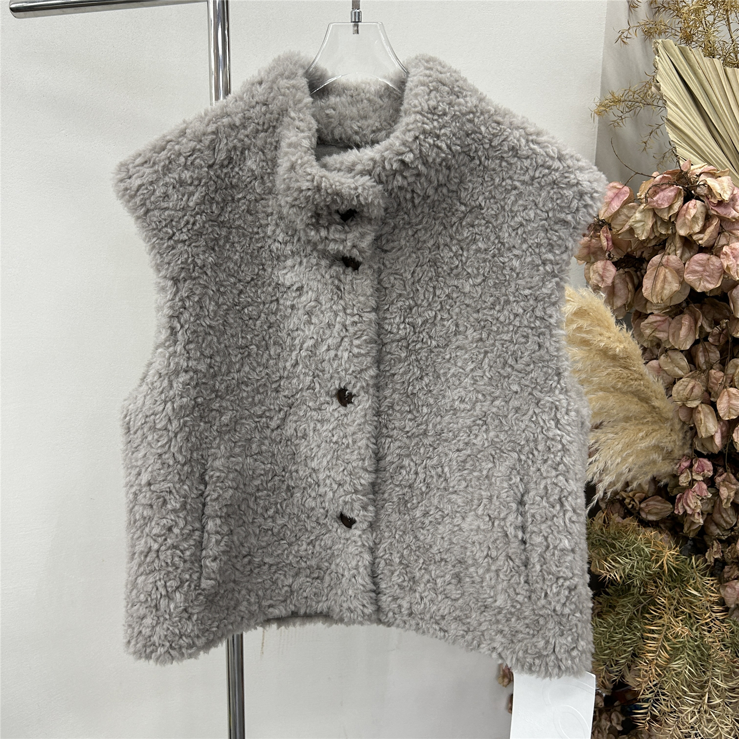 欧洲站2025秋冬新款立领羊羔毛马甲外套女宽松百搭显瘦皮毛一体女