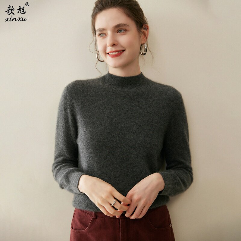 2025秋冬新款100纯山羊绒衫女半高领单股宽松套头针织打底衫毛衣