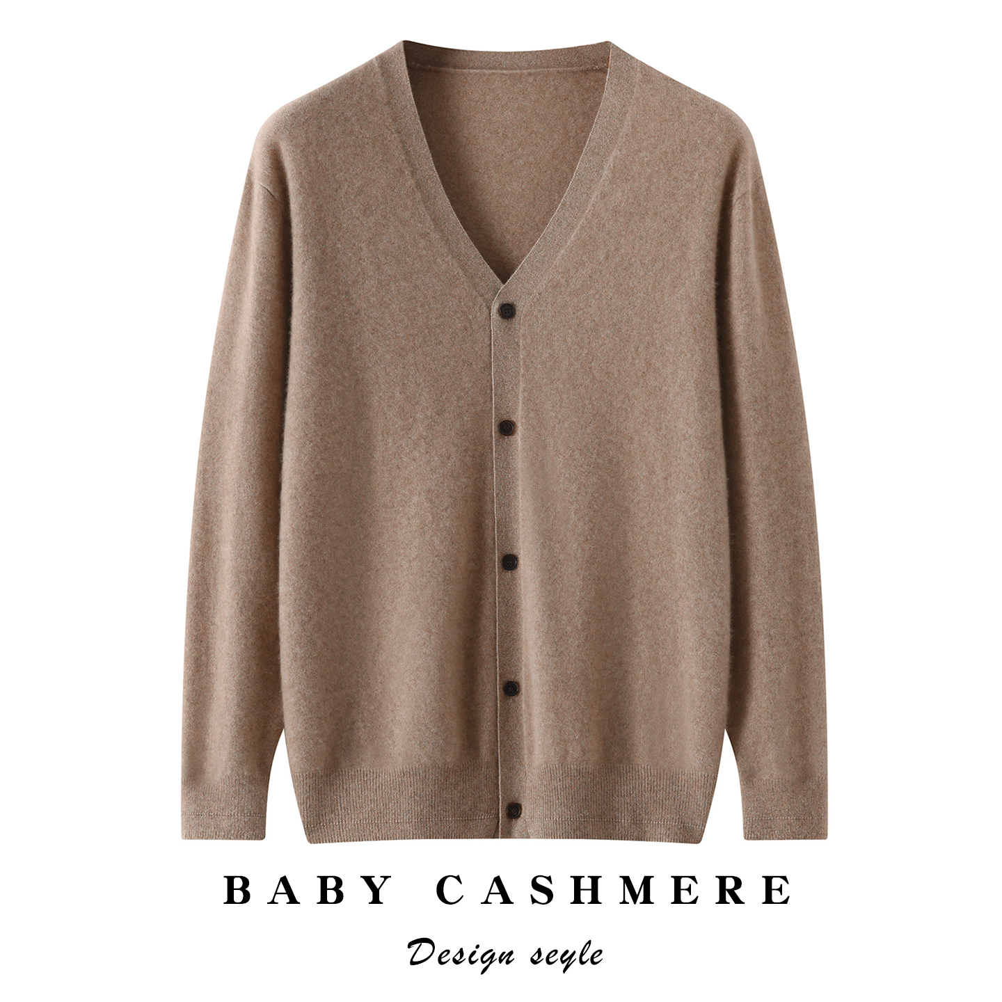 12针V领开衫100纯山羊绒衫男秋冬宽松针织毛衣外套纯色打底衫上衣