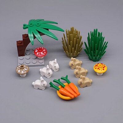 兼容乐高小颗粒积木灰色兔子窝动物 小白兔33026农场场景配件零件