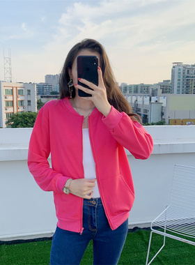 新款春秋季大码洋气韩版宽松拉链开衫运动连帽棒球服卫衣薄款外套