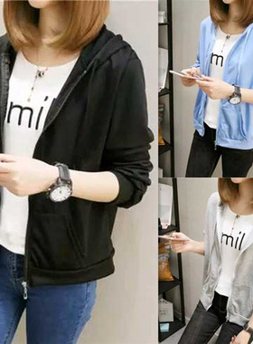 开衫卫衣女连帽2024春秋装新款chic拉链外套韩版宽松学生运动上衣
