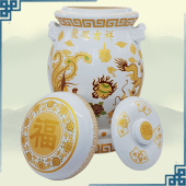 陶瓷捡骨罐红色四神道大坛棺材骨灰盒