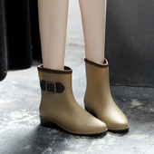 棉韩国加绒胶鞋 短筒时尚 套鞋 女成人保暖雨靴防滑水鞋 防水水靴 雨鞋