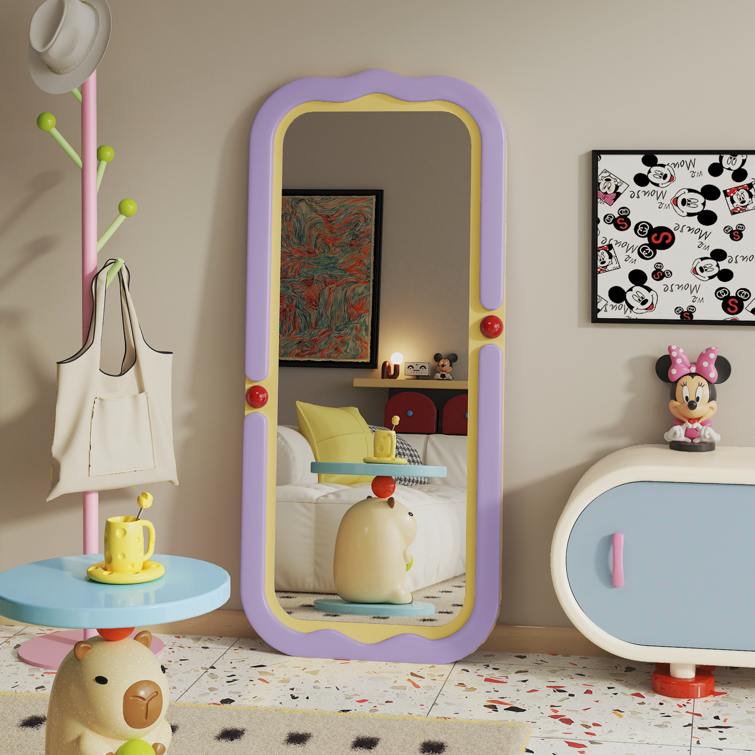 有家造物多巴胺可爱风异形全身穿衣镜紫色艺术卧室家用落地试衣镜