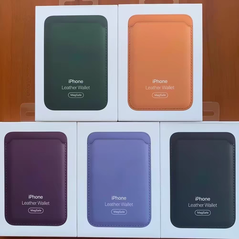 适用iPhone17磁吸卡包皮革动画Magsafe13Mini苹果16/15Promax皮卡包仿皮带Logo磁吸卡套公交门禁身份证通用