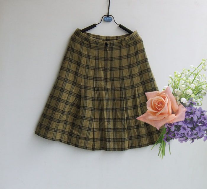 1A17B春秋韩国女装姜黄色格子裙女装半身裙中裙155-165CM|msdalam kategori Butik wanita / wanita, skirt - dari Buy2taobao.com untuk memberikan perkhidmatan ejen Taobao profesional membeli