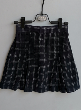 秋冬毛呢短裙黑色格子裙女童半身裙120-130