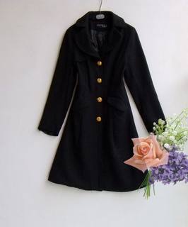 无细节秋冬韩版中长款黑色修身收腰款女装羊毛呢大衣小码155-160
