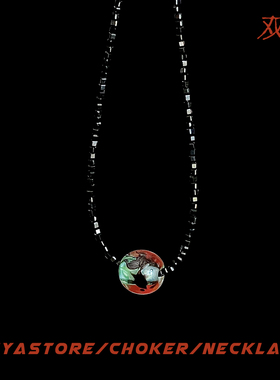 原创双鱼天然黑尖晶choker项链