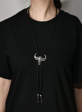 合金皮绳男女霸气波洛领带项链长