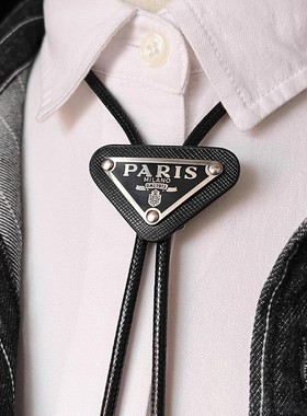 韩版三角毛衣链皮绳男女合金