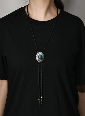 气质波洛领带项链皮绳男女合金