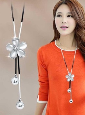 水晶合金女气质大气毛衣链长款