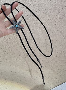 复古松石星星吊坠长款皮绳项链女欧美五角星毛衣链配饰波洛领带潮