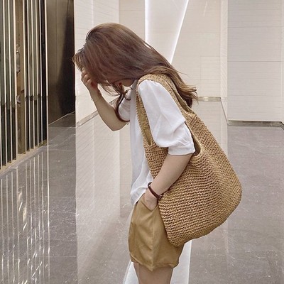 大容量女夏沙滩斜挎草包单肩