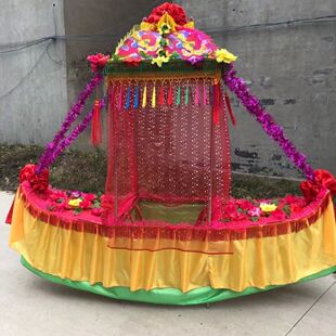 新款扭秧歌不锈钢旱船采莲船花轿彩船小推车灯红社火表演出道具