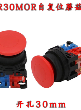 AR30MOR蘑菇头自复位按钮开关一开一闭手动按建弹式开关开孔30mm