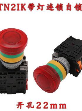 tend同款TN2IK红色旋转连锁式急停带灯蘑菇头按钮开关22m紧急停止