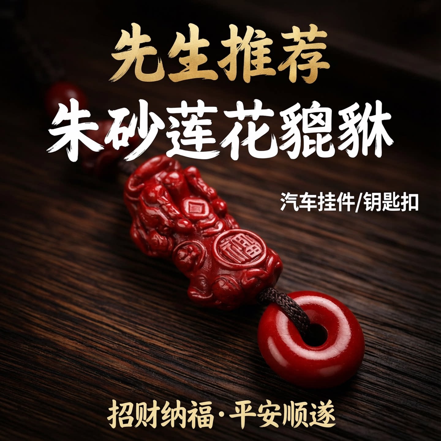 【先生推荐】朱砂莲花貔貅钥匙扣男女款汽车挂件平安扣挂饰抖音同