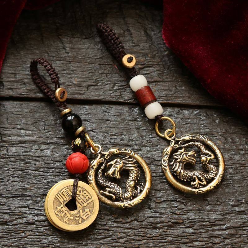 黄铜龙头复古吊坠 小挂件男女汽车钥匙包包挂饰 招财保平安钥匙扣